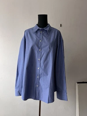 Camisa H&m X Glenn Martens Azul Popelina Rayas Cuello Alambre Deshuesado Talla XL  Foto 1 de 4