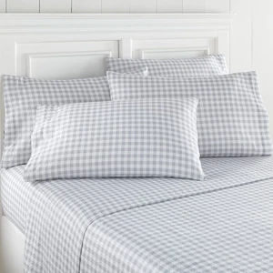 SHAVEL HOME PRODUCTS SEERSUCKER SHEET SET KING GINGHAM GRAY - WHITE/GRAY - Picture 1 of 3