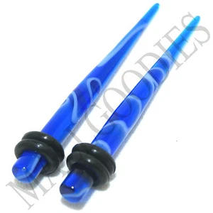 V058 Acrylic Blue Marble Stretchers Tapers Expanders Ear Plugs 14G to 00G Gauges - Picture 1 of 10