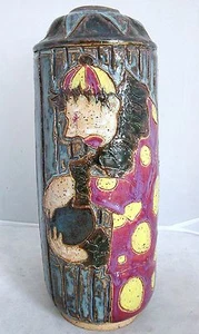 9.6" Artist Signed Pottery Clown Vase w/ Flambe Drip Glaze ~ RYAN FLANDERS 1999 - Picture 1 of 12