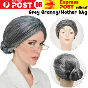 Grandma Wig Old Lady Women Grey Silver Granny Mother Costume Cosplay Halloween - Picture 1 of 6