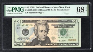 FR. 2095-BSOI 2009 $20 FRN FEDERAL RESERVE NOTE SOI PRESS PMG GEM UNC-68EPQ (B) - Picture 1 of 2