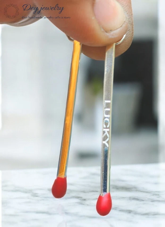 Personalized Charm Solid 925 Sterling Silver Match Stick Charm Pendant For Gift - Image 1 of 4