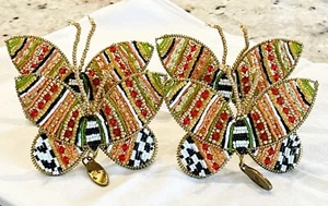 Mackenzie-Childs ~ Butterfly ~ Colorful / Courtly Check ~ Set of 4 Napkin Rings - Picture 1 of 12