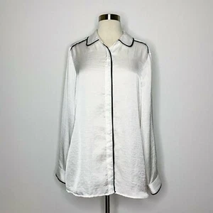 Top donna Isaac Mizrahi taglia 14 bianco nero orlo bottoni colletto davanti taglie forti - Foto 1 di 6