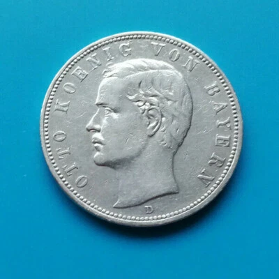Bayern: 5 Mark "König Otto" 1908 -D- (gutes Kaiserreich-Silber)!! - Bild 1 von 2