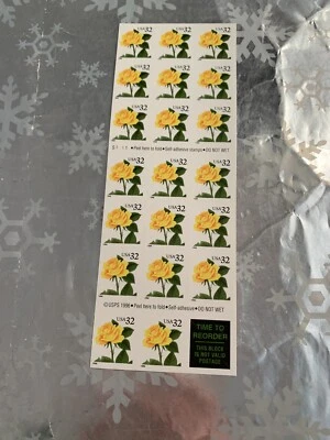 ❤️YELLOW ROSE STAMP BOOKLET -- USA #3049a 32 CENT 20 STAMPS FLOWERS - Image 1 of 2
