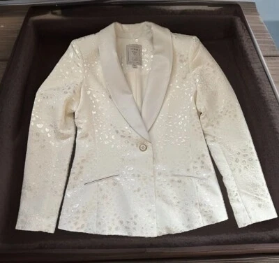 Guess White Animal Print Jacket Size Medium Lining Faux Leather Collar - Image 1 of 4