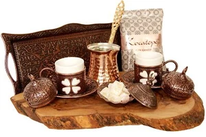Turkish Luxury Ottoman Coffee & Espresso Set of 2 with Copper Coffee Pot and ... - Picture 1 of 7