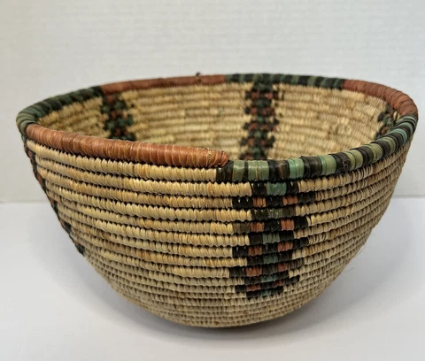 HAUSA BOWL 11" Vintage COILED Natural Basket BOHO African Nigeria Handwoven Cover