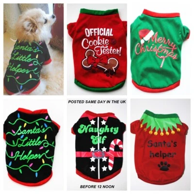 TOY TINY BREAD Pet Puppy Dog Christmas T-shirt Jumper Jacket Elf Santa Outfit - Image 1 of 4