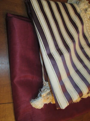 Vtg Sateen Custom Designer Fabric Tablecloth 91x86 +Topper 39 1/2" Square Fringe - Image 1 of 4