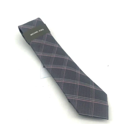 Corbata de hombre MICHAEL KORS mezcla de seda gris rosa a cuadros nueva con etiquetas nueva Foto 1 de 4