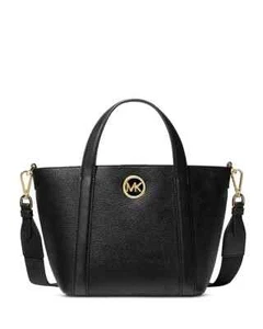 NWT Michael Kors Hadleigh Black Leather Small Double Handle Tote Bag $258 - Picture 1 of 11