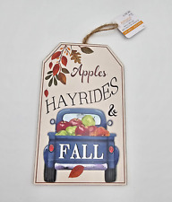 Ashland Happy Harvest Hanging Wood Sign "Apples Hayrides & Fall" 8.5" NEW