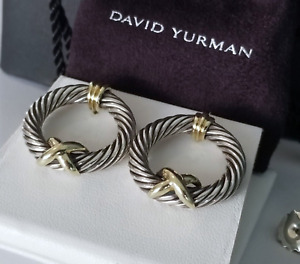 DAVID YURMAN *RARE* 14K Gold "X" Round Thoroughbred Cable Earrings - Stunning!