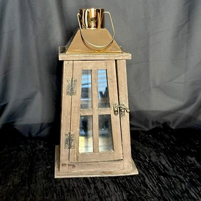 Vintage Style Wood & Glass  Lantern Boho Home Decor - Image 1 of 4