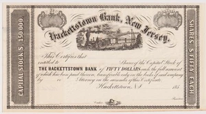 Hackettstown Bank, certificado de stock de Nueva Jersey - Imagen 1 de 1