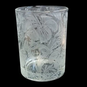Floral Candle Holder Etched Glass 4" White Clear 3" Diameter Home Decor Gift - Picture 1 of 5