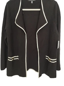 New! Kasper Cardigan Sweater Black Framed in Vanilla Ice Long Slv Size M #16876 - Picture 1 of 5