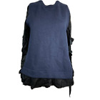 Zara Shirt Womens Sz S Navy Blue Black Satin Casual Knit Ruffle Sweatshirt Top