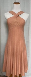 Express Knit Halter Dress NWT Women's Size M Beige Metallic Thread Twist Neck - Picture 1 of 8