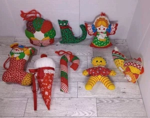 8 Vintage 1976 Springs Mills Cloth Christmas Ornament Patchwork Fabric Hand Sewn - Picture 1 of 24