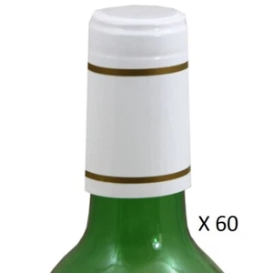 WINE BOTTLE HEAT SHRINK CAPSULES FOILS HOME BREW TOPS SHRINK CAPS 60'S WHT/GOLD - Picture 1 of 7