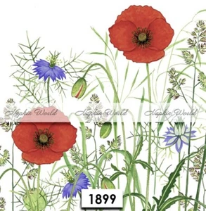 (1899) DUE TOVAGLIOLI DI CARTA PRANZO DECOUPAGE ARTE ARTIGIANATO - FIORI DI PAPAVERO PAPAVERO - Foto 1 di 3