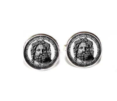 Gemelos hechos a mano de la mitología del dios griego Zeus azulejos de vidrio redondos gemelos para él Foto 1 de 3