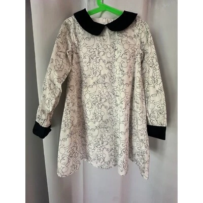 Disney Mickey Mouse Dress Peter Pan Collar Long Sleeve Black White Size 5/6 - Image 1 of 4