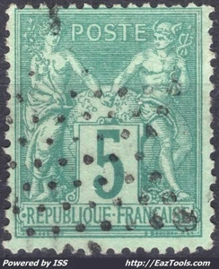 FRANCE SAGE 5c VERT TYPE II N SOUS U N°75 AVEC CACHET JOUR DE L'AN ETOILE PLEINE - Picture 1 of 2