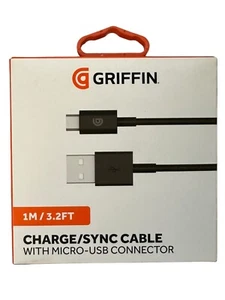 5x Genuine Griffin 1M Charge Sync Micro USB Cable - Black Brand New - Picture 1 of 3