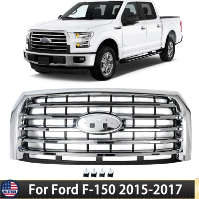 Chrome Front Upper Bumper Grille Mesh Grill For 2015 2016 2017 Ford F150 F-150 - Image 1 of 4