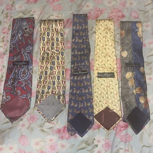 Lot of 5 Designer Silk Ties Ferragamo, FENDI, Dior, Zegna Sailboats Palms Horses - Picture 1 of 9