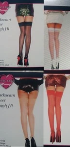 Music Legs Thigh High Stockings Sheer Backseam Black White Red Beige 4102  - Picture 1 of 14