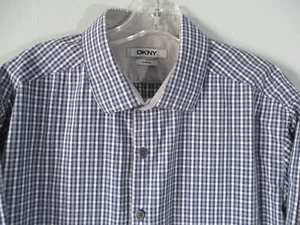 DKNY Slim Fit Men's Size XL 17 34/35 Long Sleeve Plaid Cotton Button Front Shirt - Picture 1 of 12
