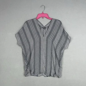 Vince Bluse Damen klein blau Ikat Streifen Tunika Luxus Boho Resort 100% Seide - Bild 1 von 13