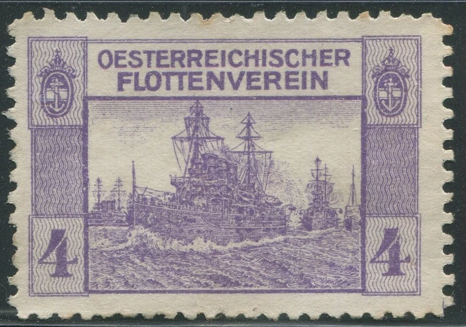 Austria WWI Navy Flottenverein Ironclad Warship Fleet 4h Purple Cinderella Stamp - Image 1 of 1