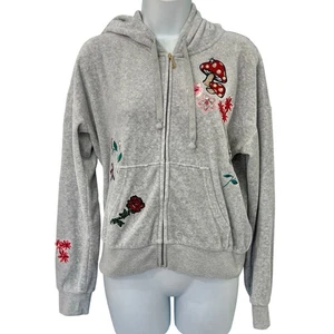 Juicy Couture Black Label grau geblendet Pilz Blume Reißverschluss Hoodie Gr. S - Bild 1 von 10