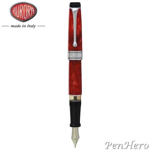 Aurora Optima Red Auroloide Chrome Plated Trim Fountain Pen Medium Nib - Picture 1 of 3