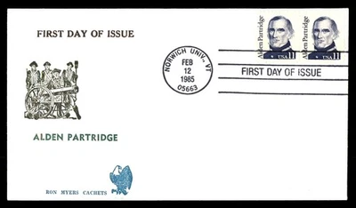 Mayfairstamps US FDC 1985 Vermont pair Alden Partridge appreciation Ron Myers Fi - Image 1 of 2