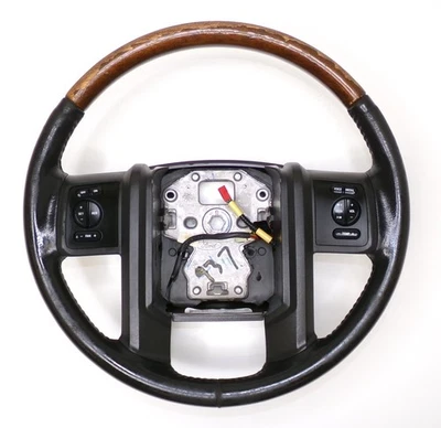 Volante Ford 08-16 F250 Superduty F-350 preto couro e madeira F-250 - Imagem 1 de 4