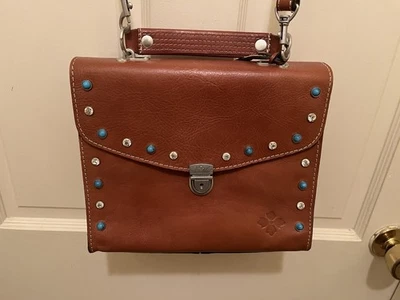 Patricia Nash Simona Smooth Leather Purse Bag  Studded Diamonds Turquoise Brown - Image 1 of 4