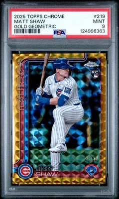 2025 Topps Chrome Matt Shaw Rookie Gold Geometric Refractor /50 PSA 9 - Image 1 of 2