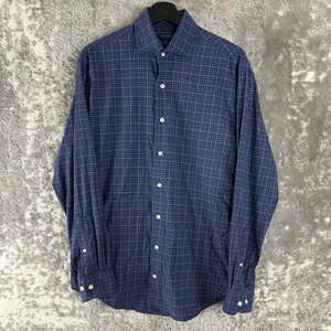 Peter Millar Size M Crown Crafted Checker Casual Button Shirt Blue Long Sleeve - Picture 1 of 8