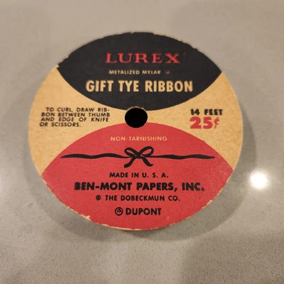 Vintage 1950's Lurex Dupont Gift-Tye Ribbon Blue Metallic 3/4" Wide 14' Long  - Image 1 of 3