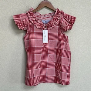 Neu mit Etikett Never A Wallflower Rachel Top rot kariert Rüschenärmel Damengröße XS - Bild 1 von 4