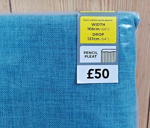 Dunelm Vermont Teal Pencil Pleat Curtains 168cm x 137cm Lined New - Picture 1 of 9