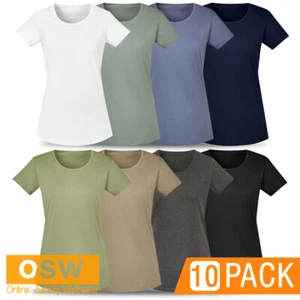 10 x Camisetas de trabajo informales transpirables de algodón ajustadas para mujer cuello redondo - Imagen 1 de 21